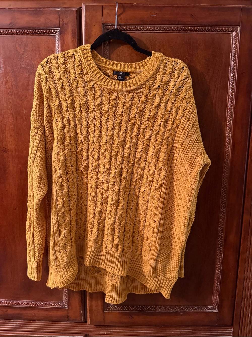 H&M Mustard Cable Knit Crewneck Sweater